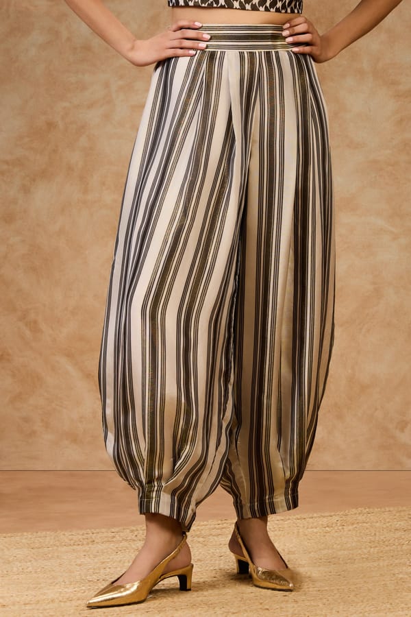 Olive Striped Barrel Pants — Needle Ten