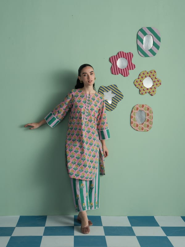 MARIGOLD ROUNDED GHERA KURTA WITH WIDE-LEGGED PANTS — TASHA INDIA