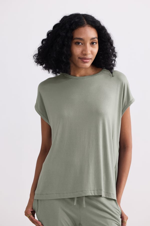 Olive Modal Relaxed Fit Crew Neck Tee — REISTOR