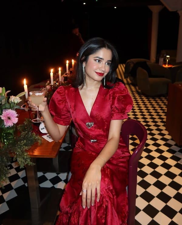 Red Jacquard Midi Dress with Heart Buttons — SISTER JANE