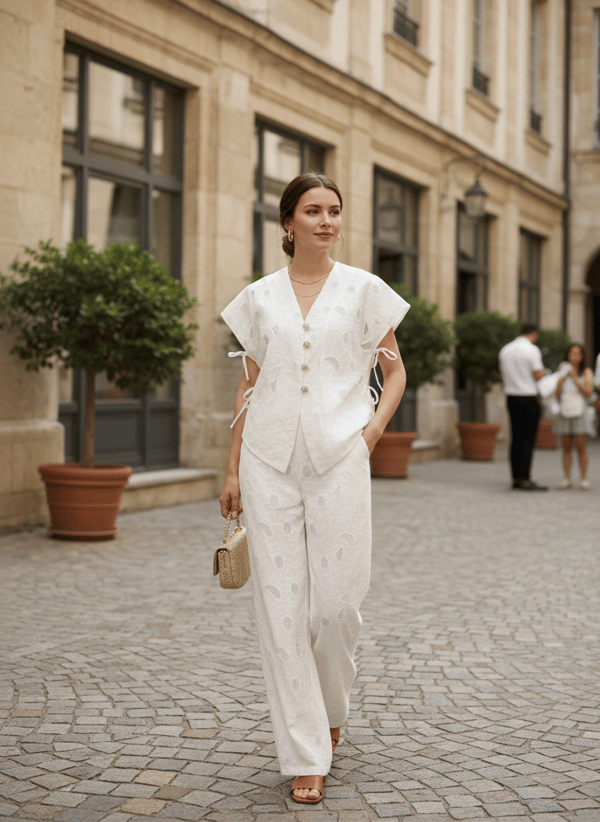 Ivory Embroidered Button-Front Co-ord Set — DODO & MOA