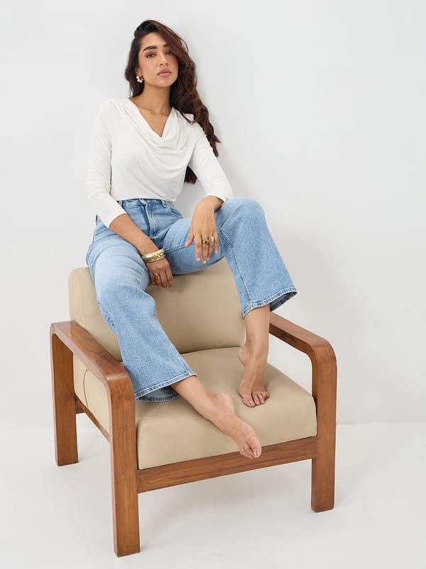 UltraSoft Bamboo White Cowl Neck Bodysuit — Femmella