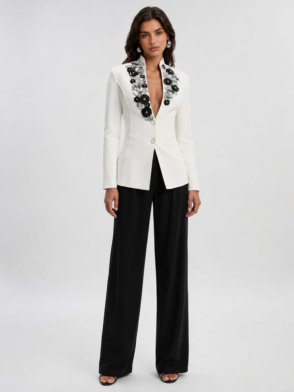 Ivory Tailored Embellished Lapel Jacket — KAREN MILLEN