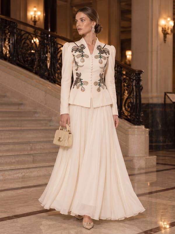 Floral Embellished Blazer And Skirt Set — Caran