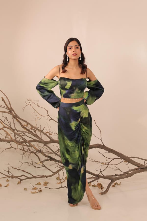 Jheel - Ruched Skirt with Top — Surkh Syahi