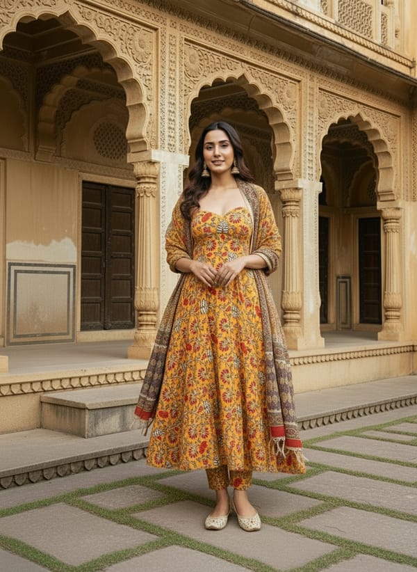 Gulzar Block Print Anarkali Set — SAJKE