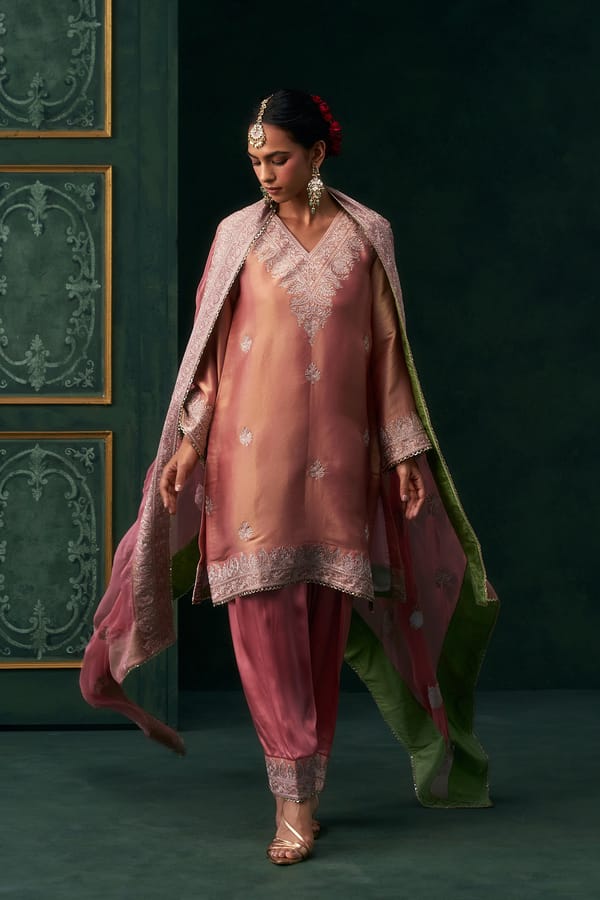 Anvika Tissue Satin Embroidered Suit Set — NEETIKA CHOPRA