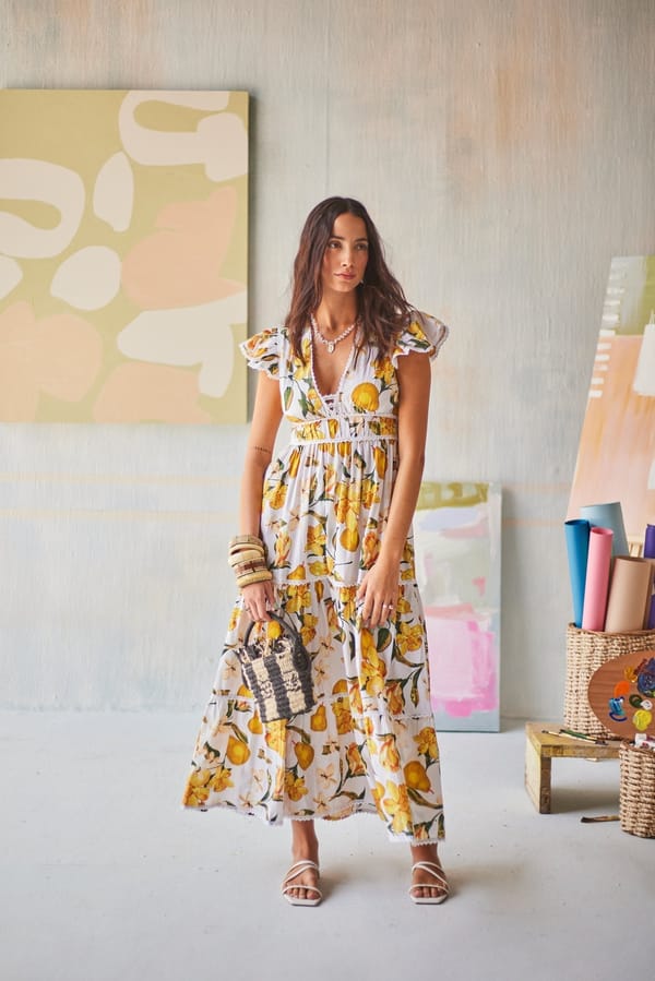 Multicolor Printed Tiered Maxi Dress with Lace Trim — Sage by Mala