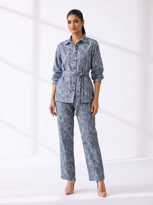 Grey Linen Printed Shirt and Pants Co-ord Set — THE LUXURY DRESSING