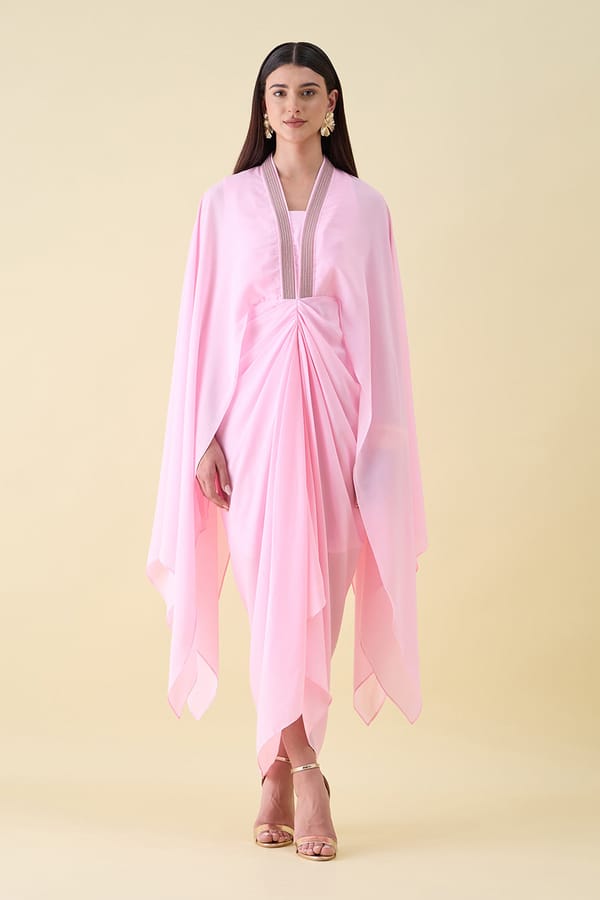 Pink Metal Detail Draped Dress — Aakaar