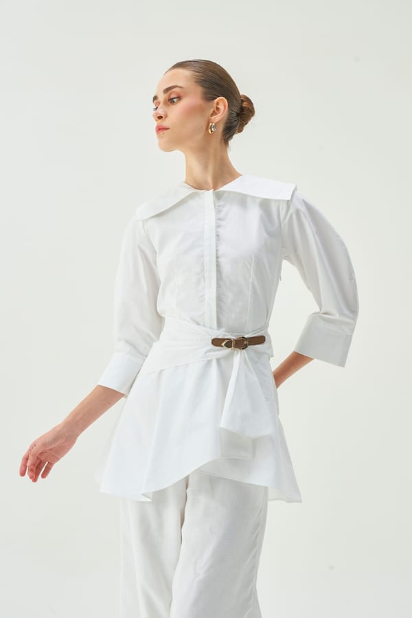 Off-White Belted Cotton Poplin Shirt — NOTEBOOK