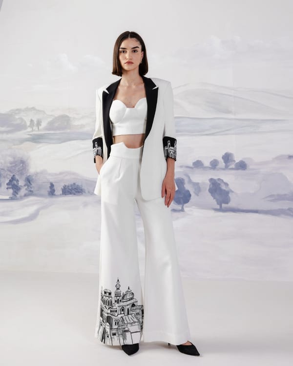 Ivory High-Waist Wide-Leg Trousers with Hem Embroidery — Orthodox