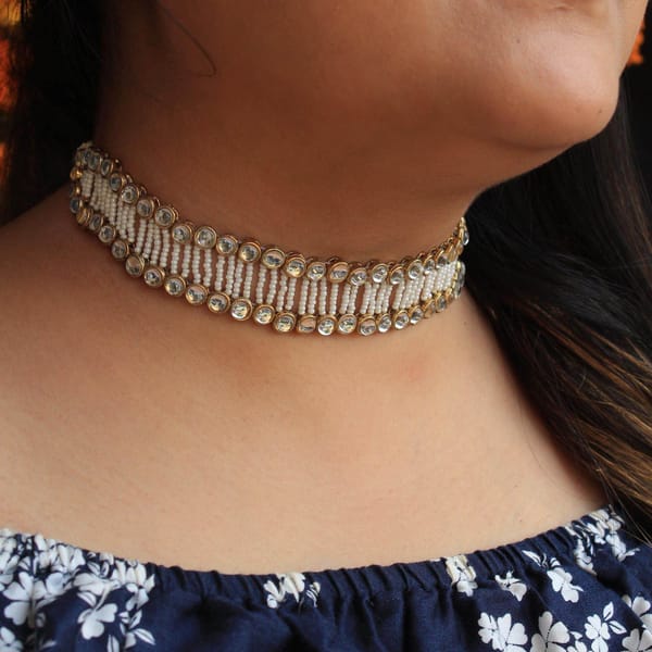 Graceful Pearl Kundan Choker — BeAbhika