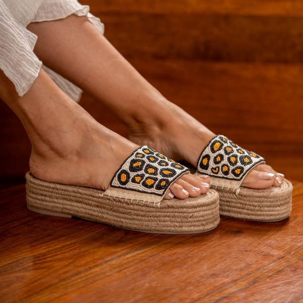 Cheetah Beaded Sandals Platforms — PARI PARI