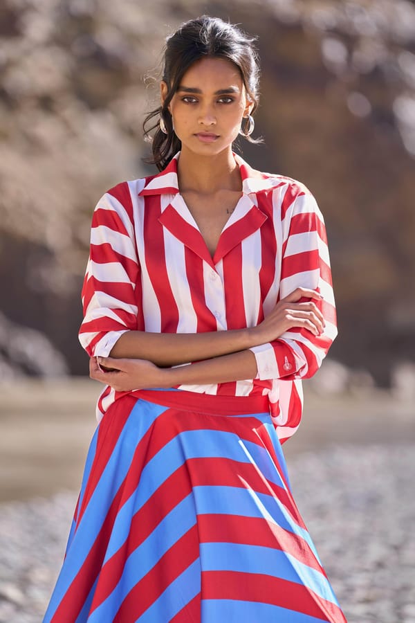 Red/White Striped Satin Button-Down Shirt — Dash and Dot