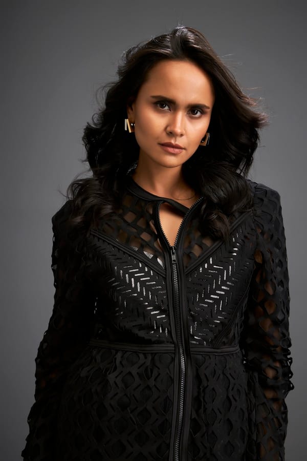 Cutout Jacket With Structured Zipper Closure And Metallic Silver Lining — Deepika Arora
