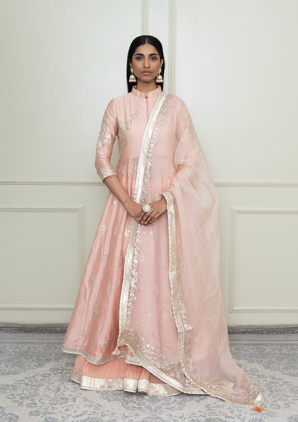 Pearl Pink Embroidered Anarkali Suit Set with Dupatta — Sheetal Batra