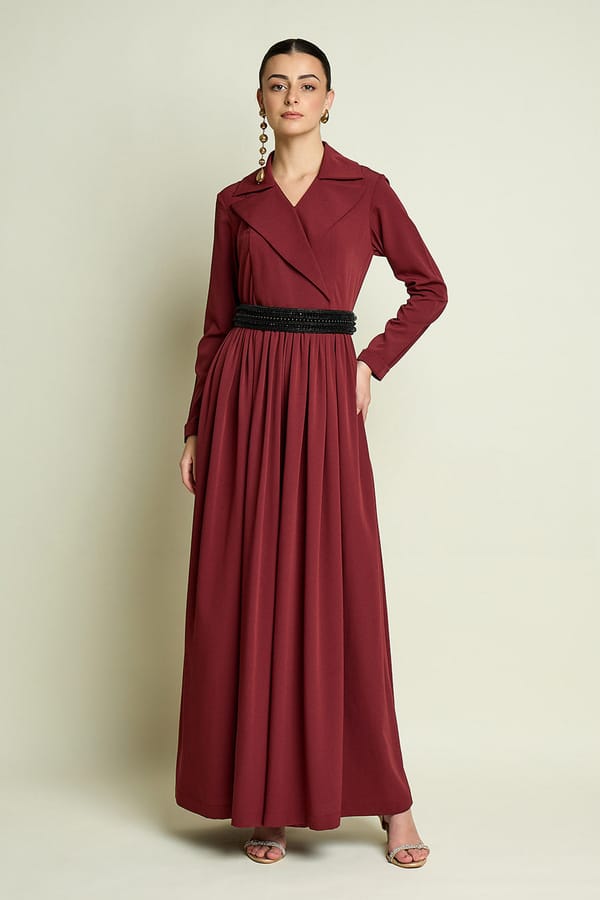 Notch Collar Jumpsuit With Embellished Belt — Aakaar