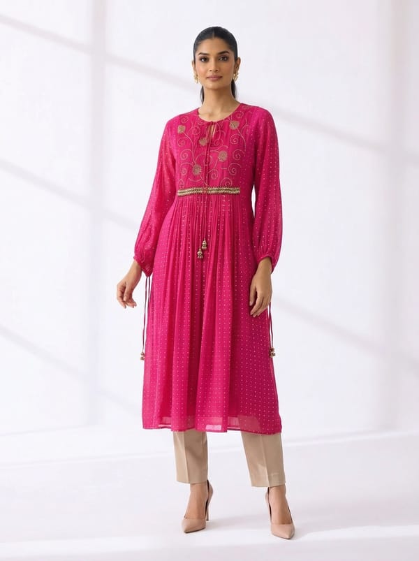 Pink Anarkali-Style Kurta with Yoke Detail — 5 Elements