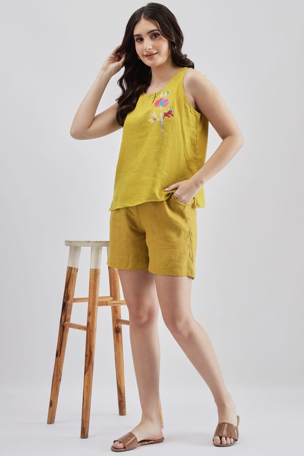 Lime Linen Tailored Shorts — Linen Bloom