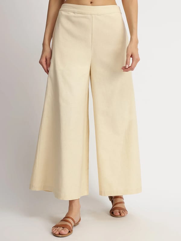 Linen Blend Solid Trousers - Beige — Pink Fort