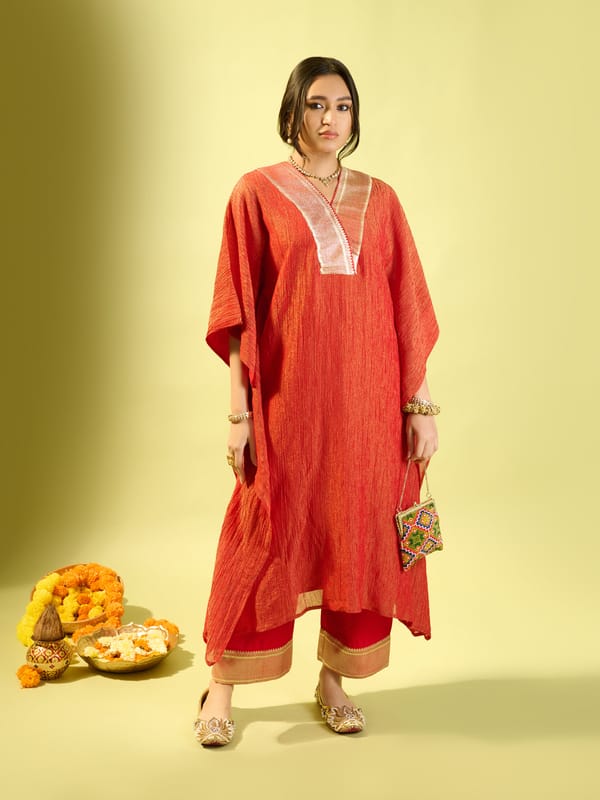 Red Crinkle Kaftan Set — KOMAL SHAH