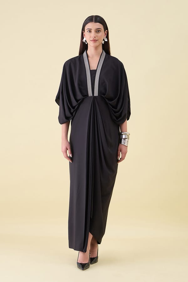 Noir Sara Draped Dress — Aakaar