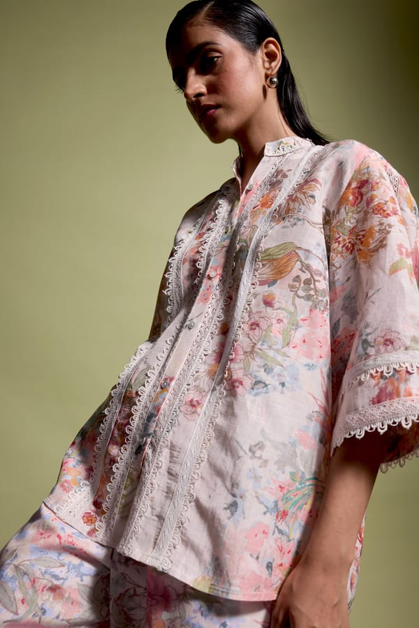 Pastel Multi Floral Lace Trim Button-Down Shirt Top — Dash and Dot