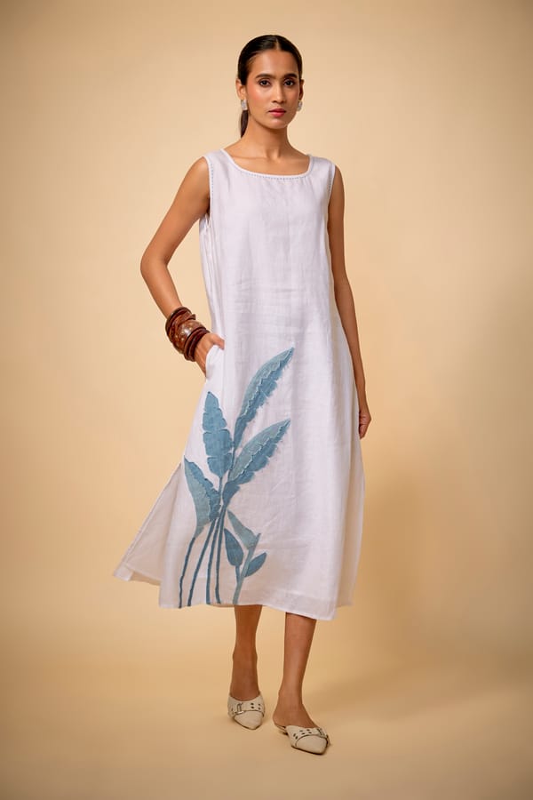 White Linen Square Neck Sleeveless Midi Dress — Linen Bloom