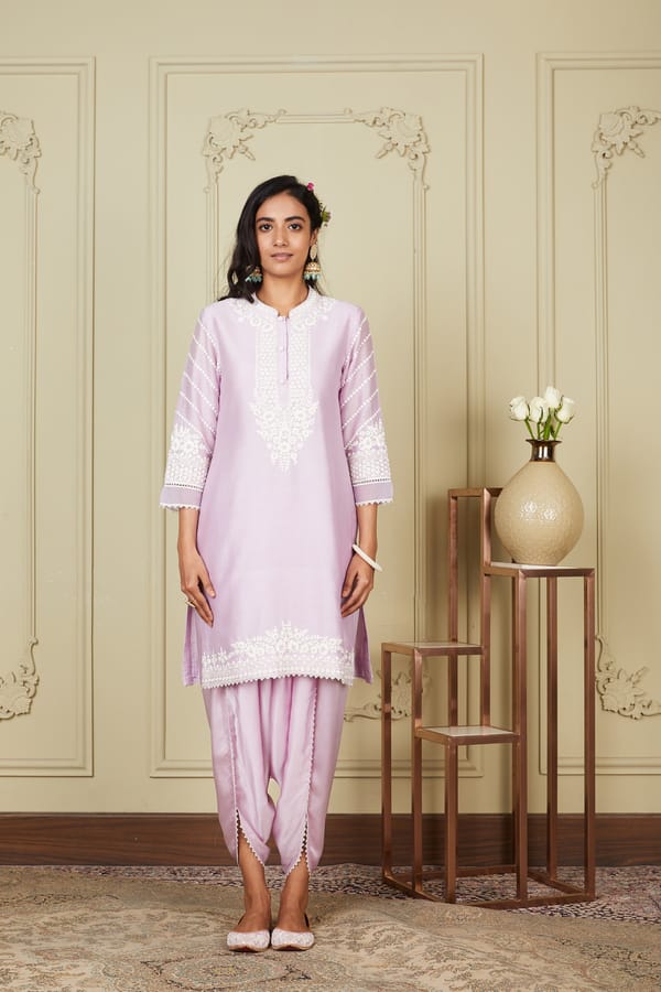 Periwinkle Embroidered Straight Kurta and Dhoti Set — Sheetal Batra