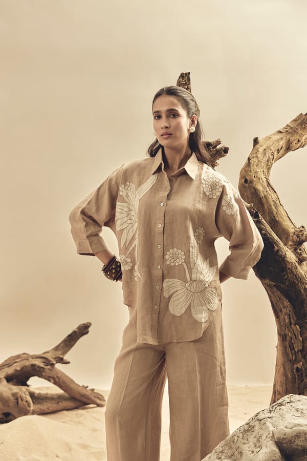 Khaki Linen Wide-Leg Trousers — Linen Bloom