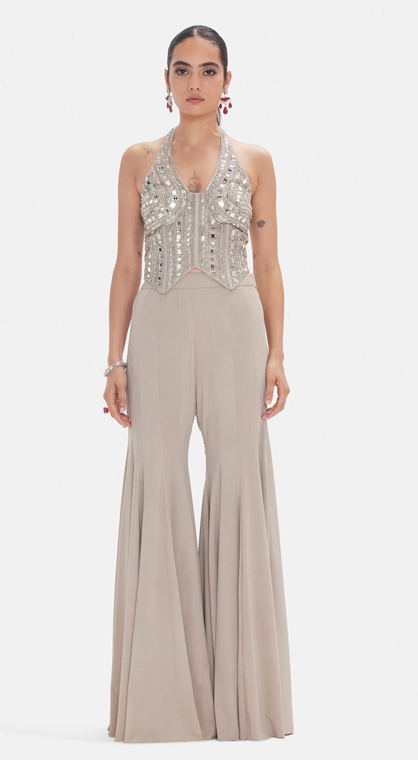 Grey Halter Blouse and Flared Sharara Co-ord Set — Basanti Kapde aur Koffee