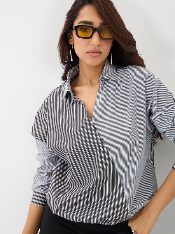 Black Stripe Wrap Top — Femmella