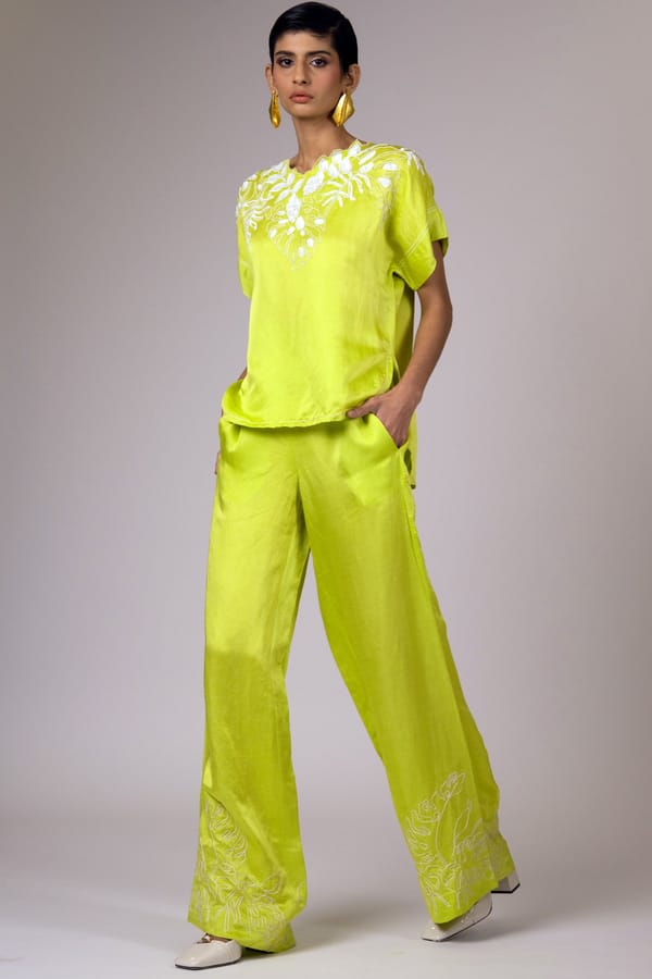 Lime Green Vega - Scalloped Neck Top & Retro Pants — Madder Much