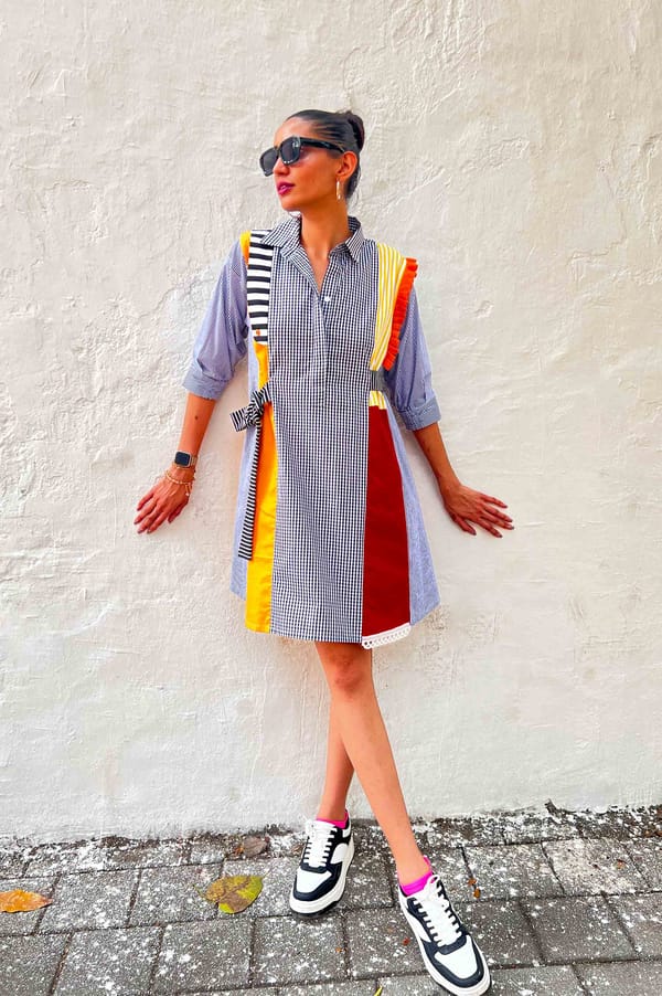 Graphic Colorblock Checked Shirt Dress with Belt — KOR