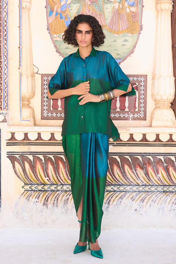 Colour Blocking Benares Tissue Shirt & Skirt Set — Dash and Dot
