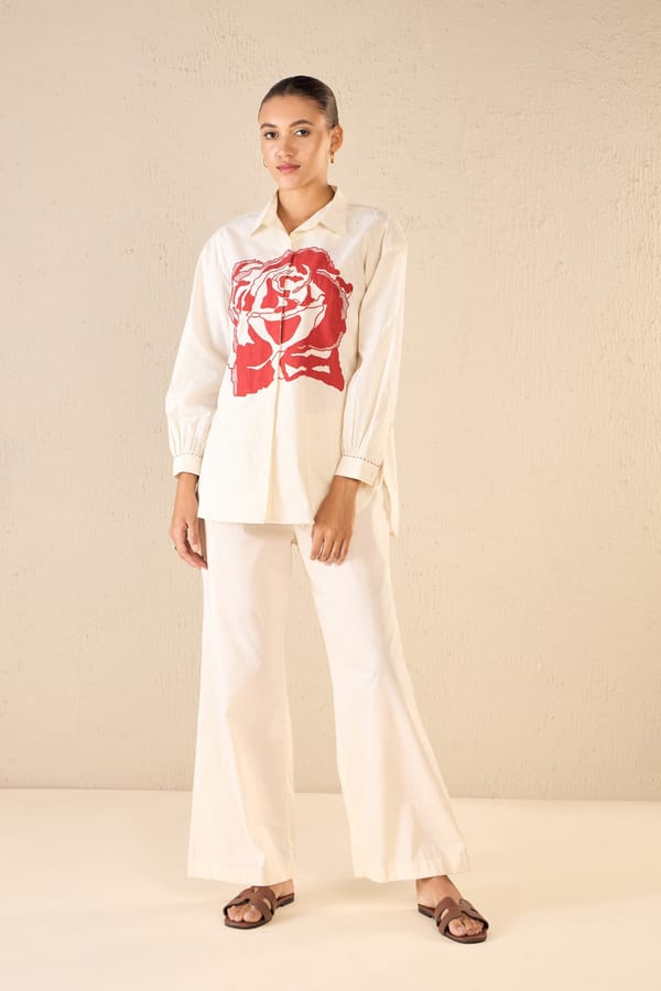 Rose Dream: Ivory Oversize Cotton Shirt — SHIVANI BHARGAVA