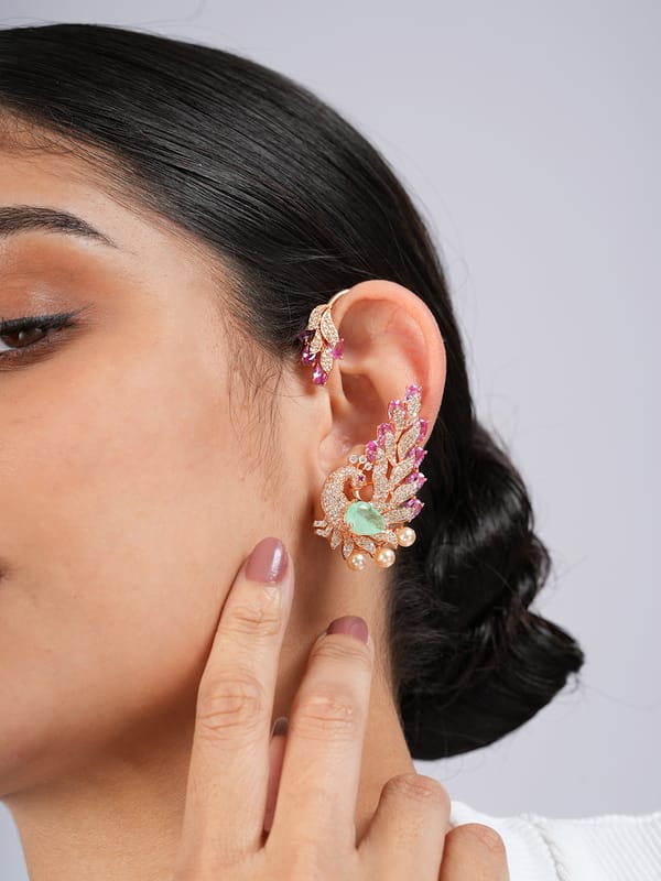 The Empress Peacock Wrap Earrings — Cao Jewellery