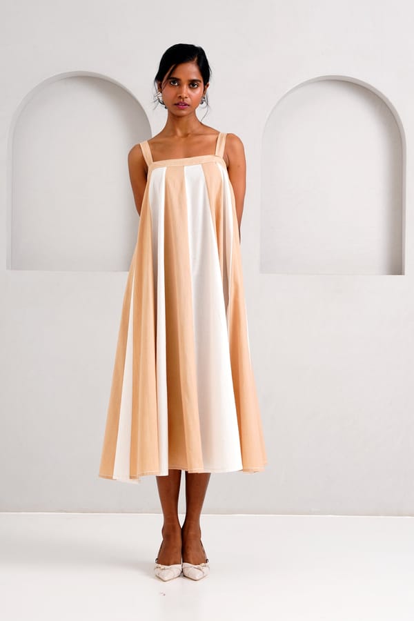 Latte and Ivory Colorblocked Fit and Flare Midi Dress — Madder Much