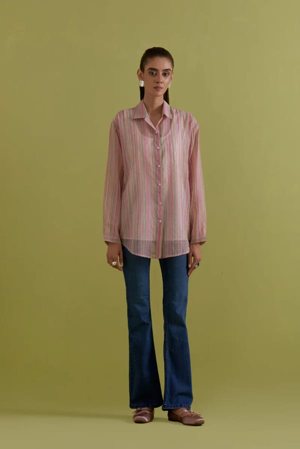 Off White Cotton Chanderi Shirt — Upavita
