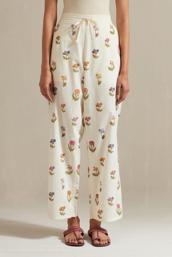 Off White Cotton Straight Pants — Upavita