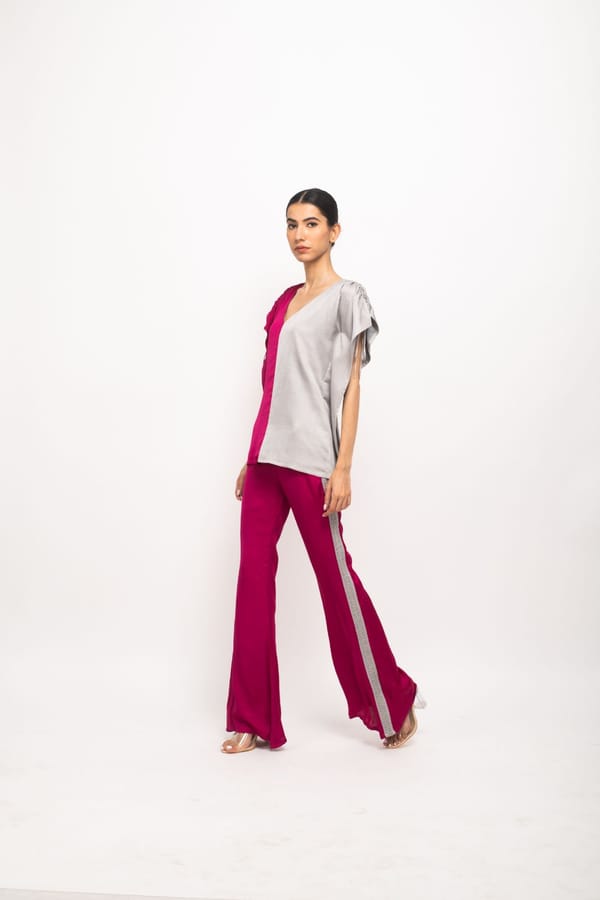 Wine Grey Colorblock Kaftan and Bell Bottom Co-ord Set — Neora