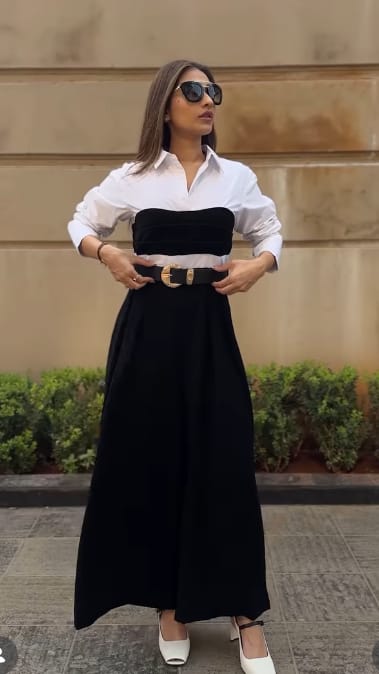 Black and White Colorblocked Belted Wide-Leg Jumpsuit — NOTEBOOK