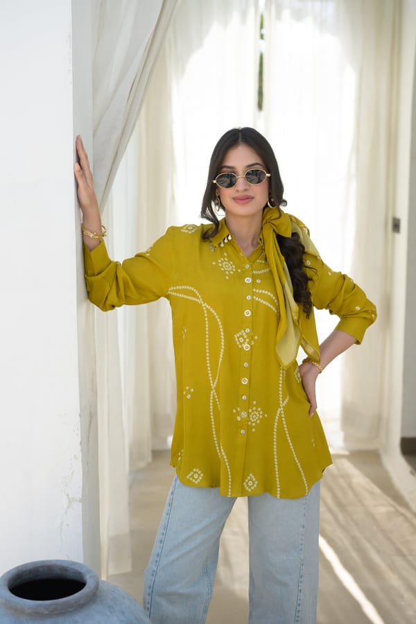 Yellow Bandhani Print Muslin Shirt-SET OF-1 — MAHEE JAIPUR