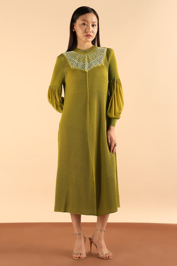 Lime Green Vanir Dress — Pleats by Aruni