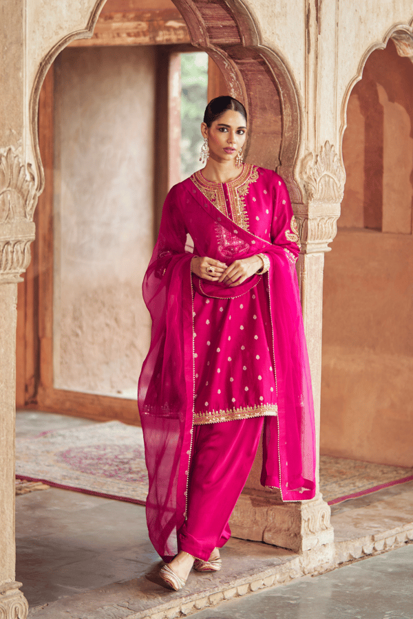Hot Pink Embroidered Chauga Kurta Set with Salwar — Sheetal Batra