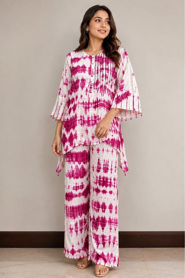 Tie & Dye wine colour Gota with sequence work on pure modal satin  with  palazzo pants — SMAYA by Monica