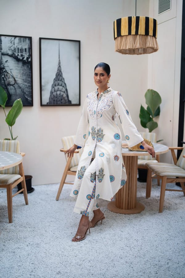 Rust & Blue Hamza Print Kurta Set — TASHA INDIA