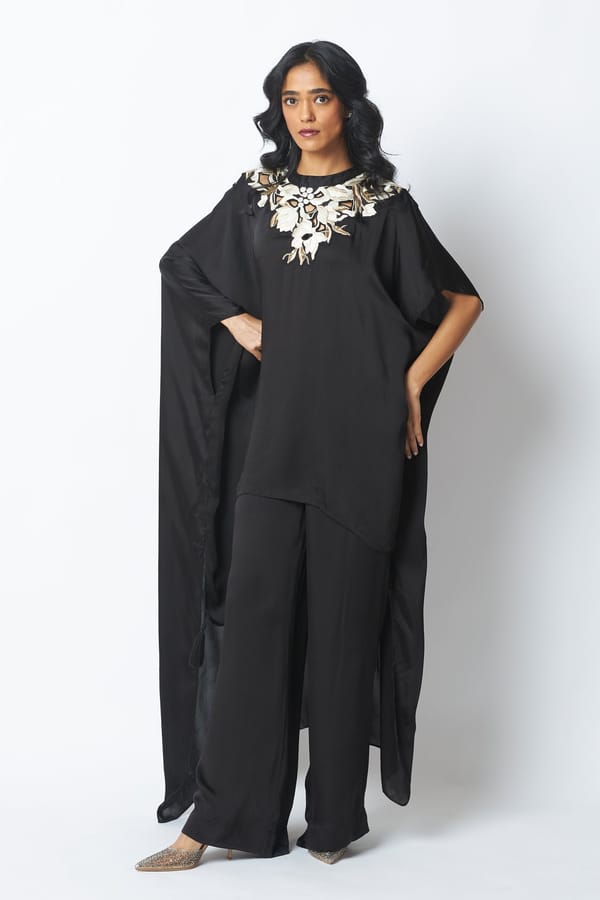 Black Satin Crepe Kaftan and Straight Pant Co-ord Set — Madder Much
