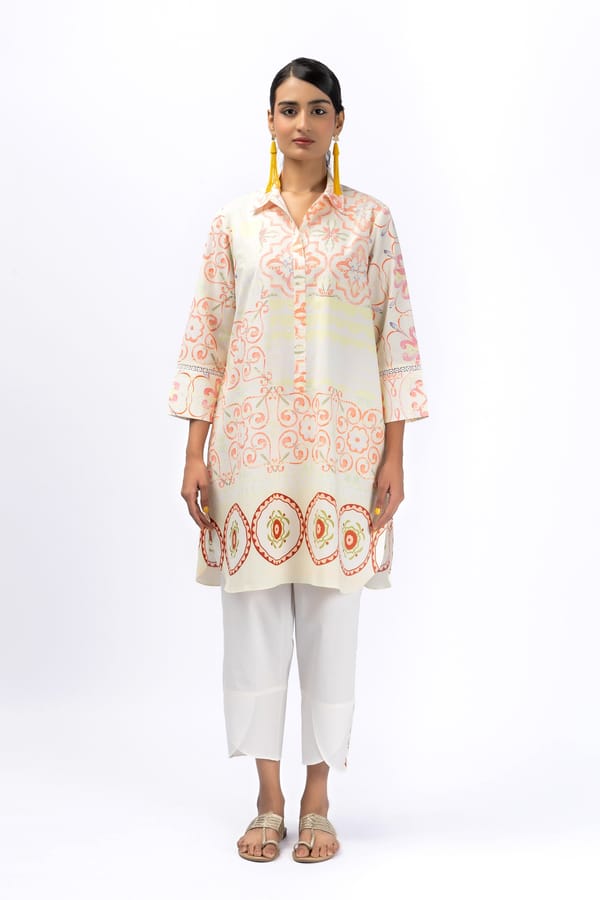 Pastel Tile Shirt With Sporty Stripe Pants — Jungle Marigold